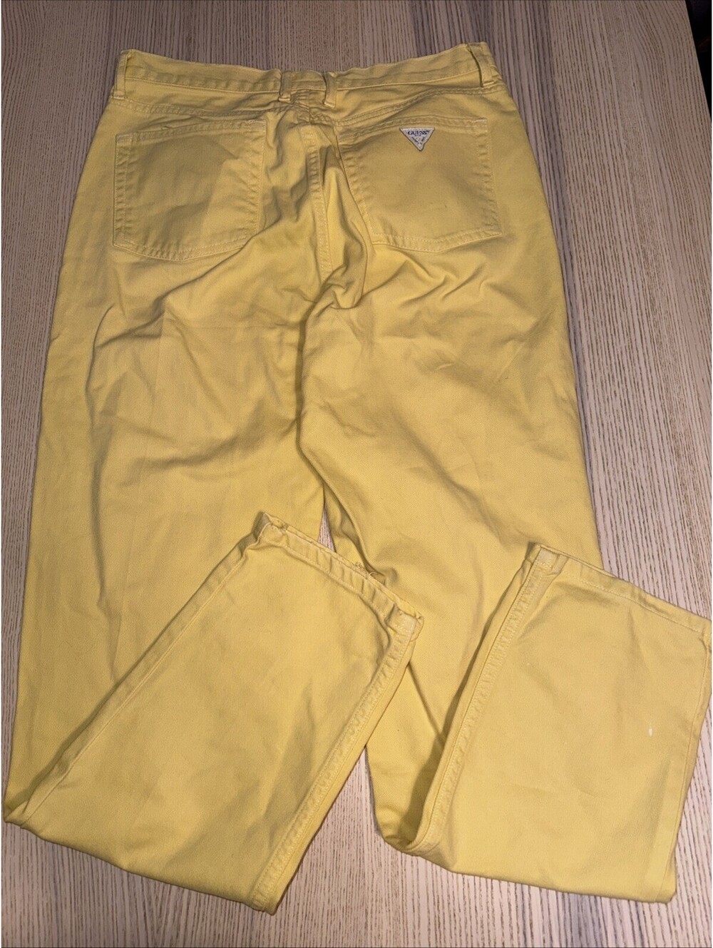 VTG 90s Guess Jeans Pastel Yellow Straight Leg Denim American Tradition Size 32